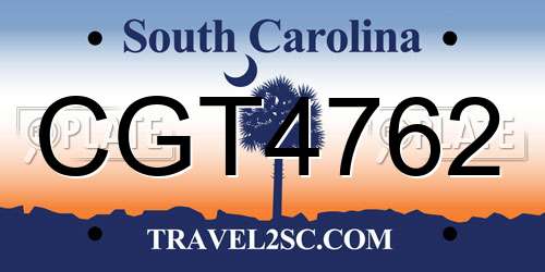 CGT4762 South Carolina License Plate