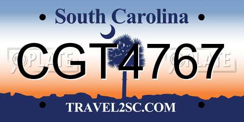 CGT4767 South Carolina License Plate
