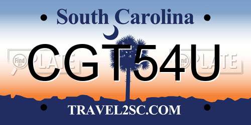 CGT54U South Carolina License Plate