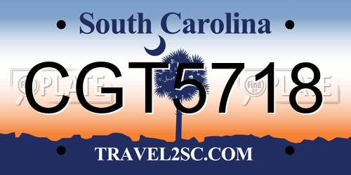 CGT5718 South Carolina License Plate
