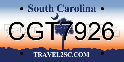 CGT7926 South Carolina License Plate