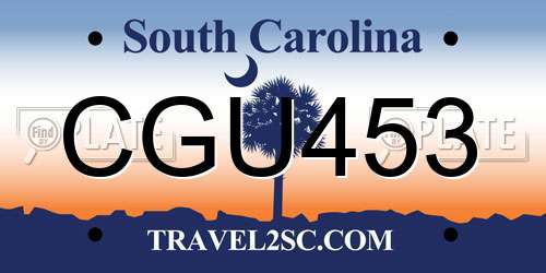 CGU453 South Carolina License Plate