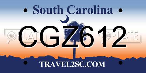 CGZ612 South Carolina License Plate