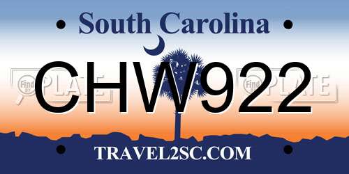 CHW922 South Carolina License Plate