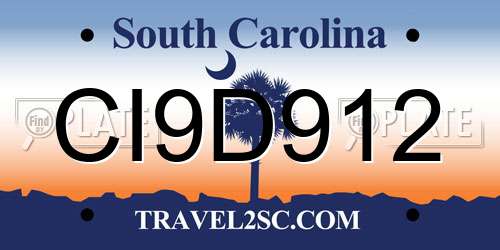 CI9D912 South Carolina License Plate