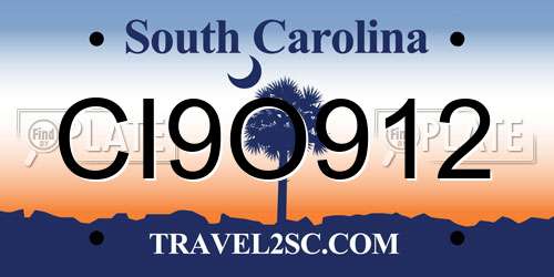 CI9O912 South Carolina License Plate