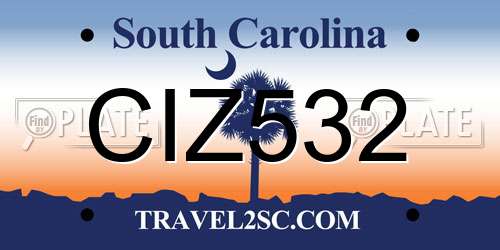 CIZ532 South Carolina License Plate