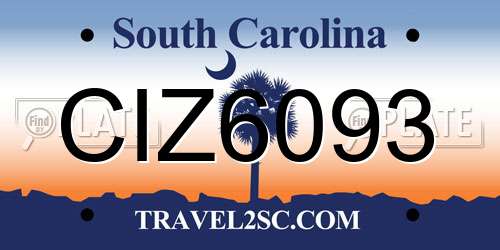 CIZ6093 South Carolina License Plate