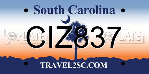 CIZ837 South Carolina License Plate