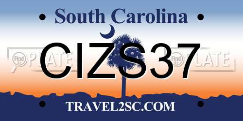 CIZS37 South Carolina License Plate