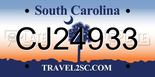 CJ24933 South Carolina License Plate