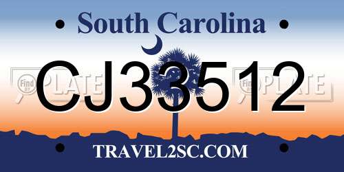 CJ33512 South Carolina License Plate