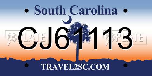 CJ61113 South Carolina License Plate