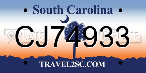 CJ74933 South Carolina License Plate