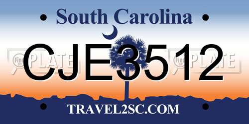 CJE3512 South Carolina License Plate