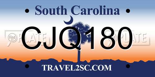 CJQ180 South Carolina License Plate