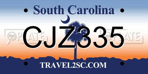 CJZ335 South Carolina License Plate