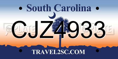 CJZ4933 South Carolina License Plate