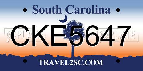 CKE5647 South Carolina License Plate