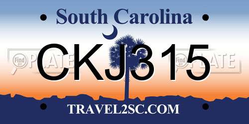 CKJ315 South Carolina License Plate