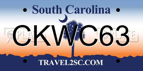 CKWC63 South Carolina License Plate