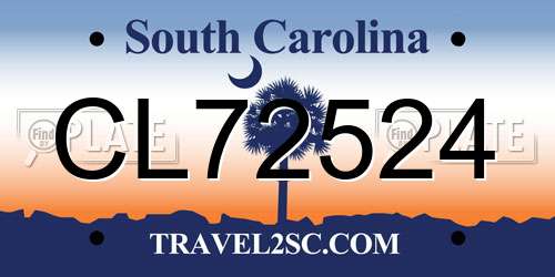 CL72524 South Carolina License Plate