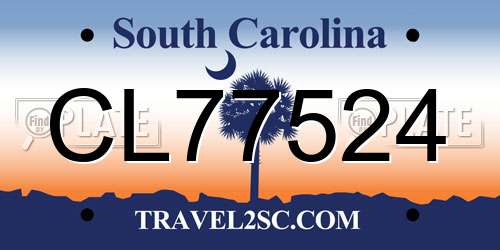 CL77524 South Carolina License Plate