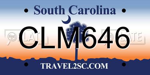 CLM646 South Carolina License Plate
