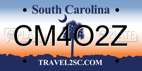 CM4O2Z South Carolina License Plate