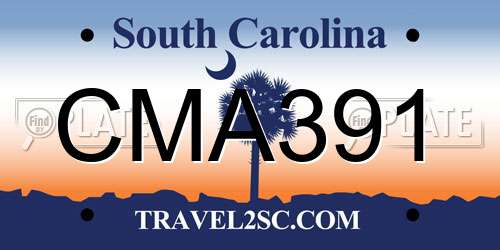 CMA391 South Carolina License Plate