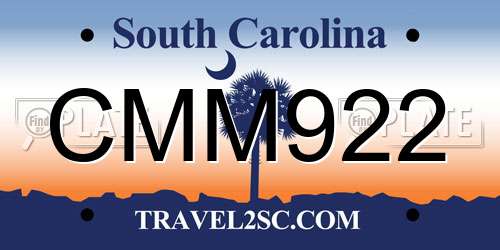CMM922 South Carolina License Plate