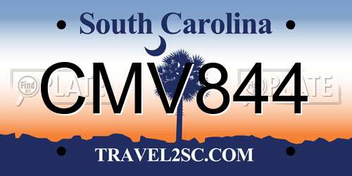 CMV844 South Carolina License Plate