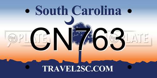 CN763 South Carolina License Plate