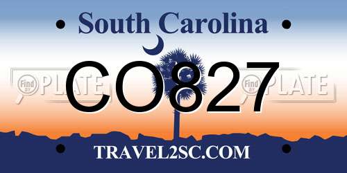 CO827 South Carolina License Plate