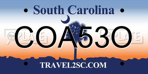 COA53O South Carolina License Plate