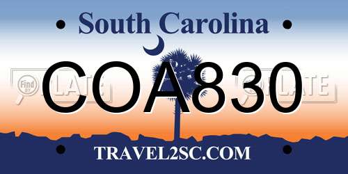 COA830 South Carolina License Plate