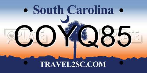 COYQ85 South Carolina License Plate