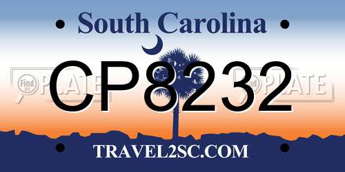 CP8232 South Carolina License Plate