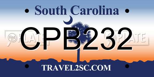CPB232 South Carolina License Plate