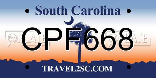 CPF668 South Carolina License Plate