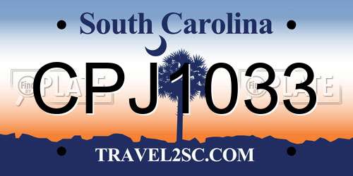 CPJ1033 South Carolina License Plate