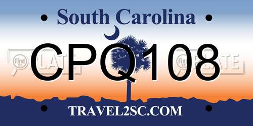 CPQ108 South Carolina License Plate
