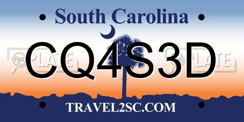 CQ4S3D South Carolina License Plate