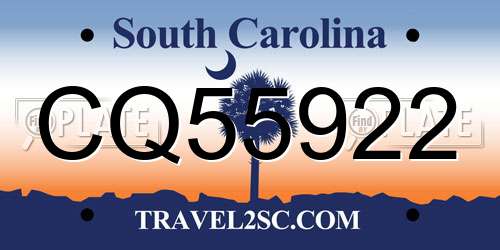 CQ55922 South Carolina License Plate