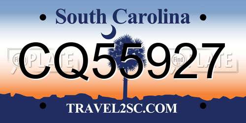 CQ55927 South Carolina License Plate