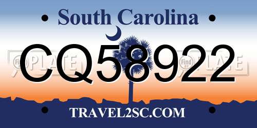 CQ58922 South Carolina License Plate