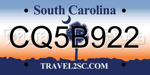 CQ5B922 South Carolina License Plate