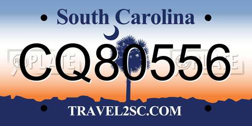 CQ80556 South Carolina License Plate