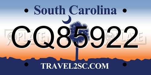 CQ85922 South Carolina License Plate