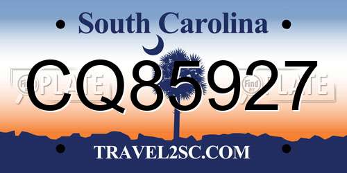 CQ85927 South Carolina License Plate
